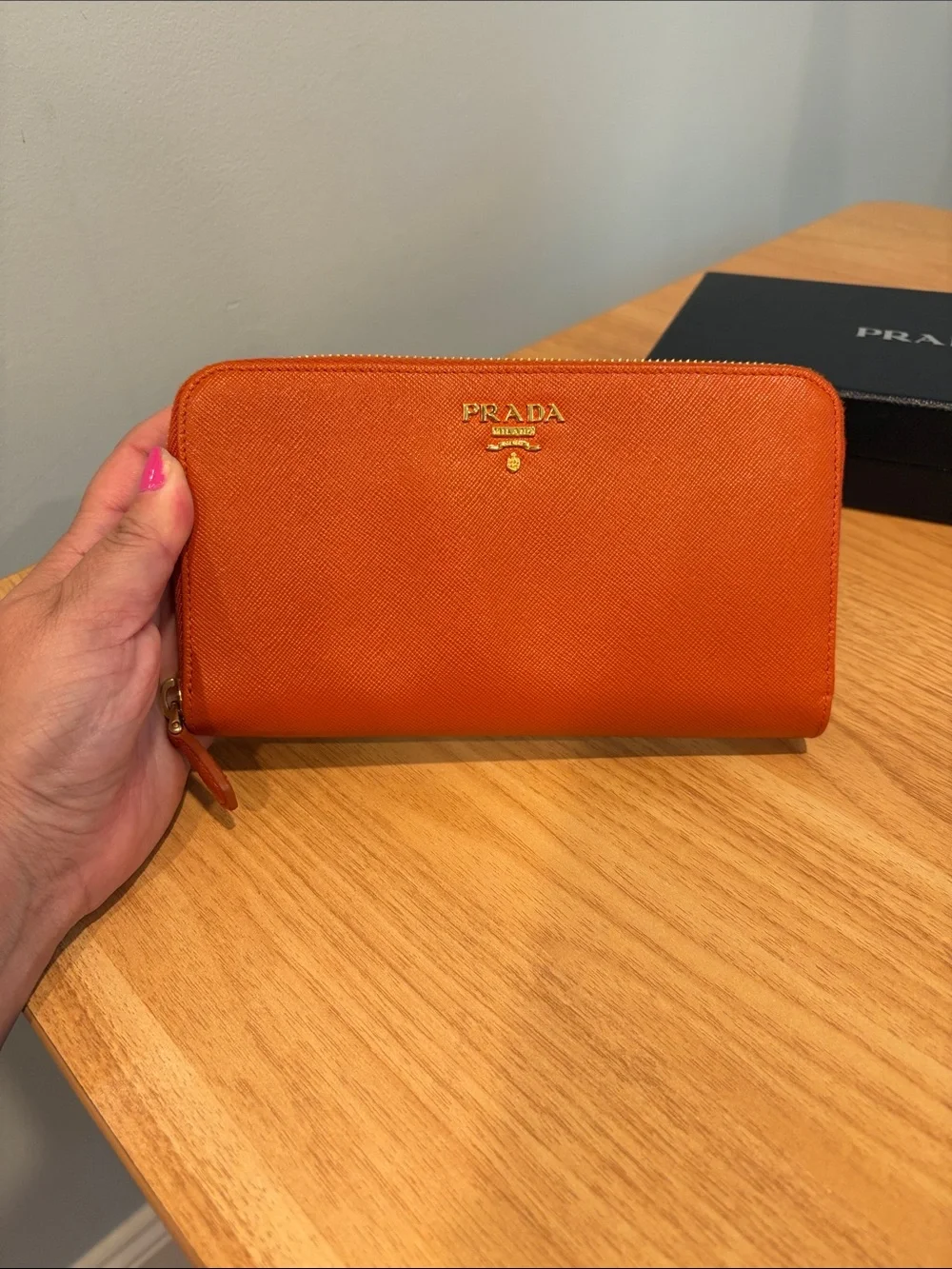 Prada Orange Saffiano Leather Continental Wallet